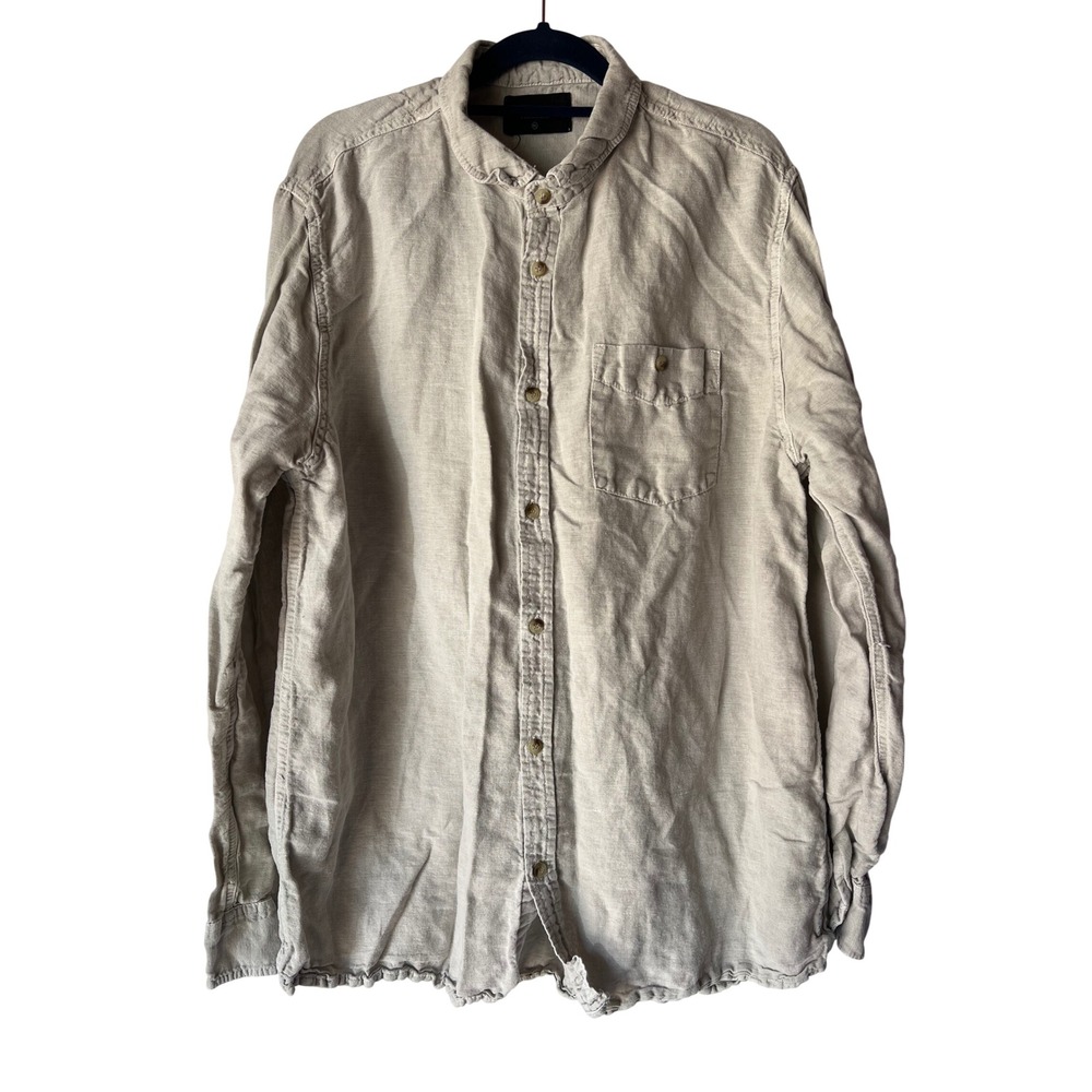 Rollas Mens XL Oatmeal Beige Linen Blend Long Sleeve Button Down Shirt Pocket